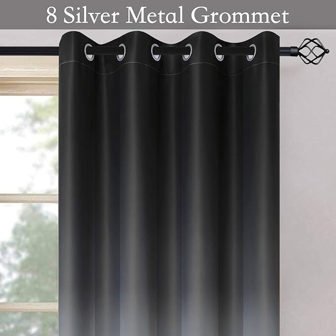 SimpleHome Ombre Room Darkening Curtains for Bedroom, Gradient Black to Grey White Light Blocking Thermal Insulated Grommet Window Curtains/Drapes for Living Room,2 Panels, 52x84 inches Length