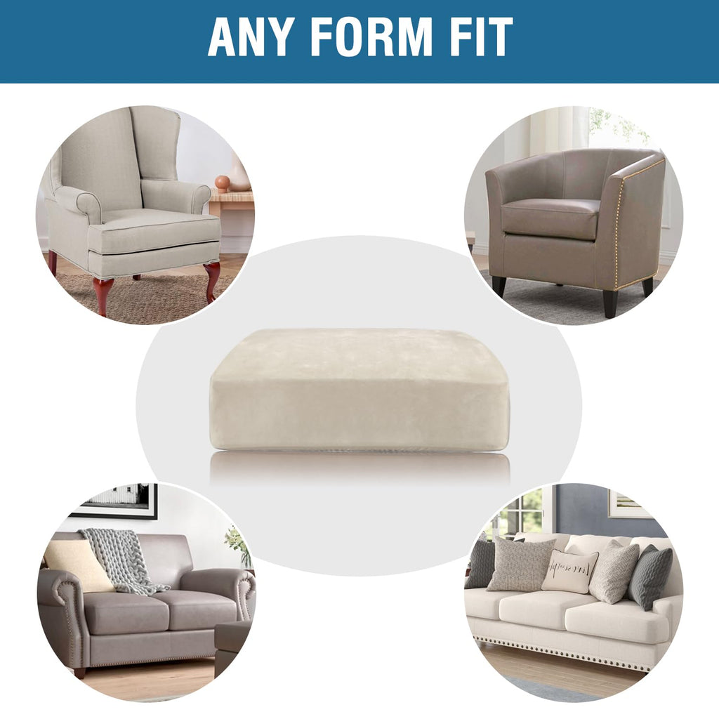 H.VERSAILTEX Velvet Stretch Couch Cushion Cover Plush Cushion Slipcover for Chair Loveseat Sofa Cushion Furniture Protector Seat Cushion Sofa Cover (3 Piece Sofa Cushion Covers, Ivory)