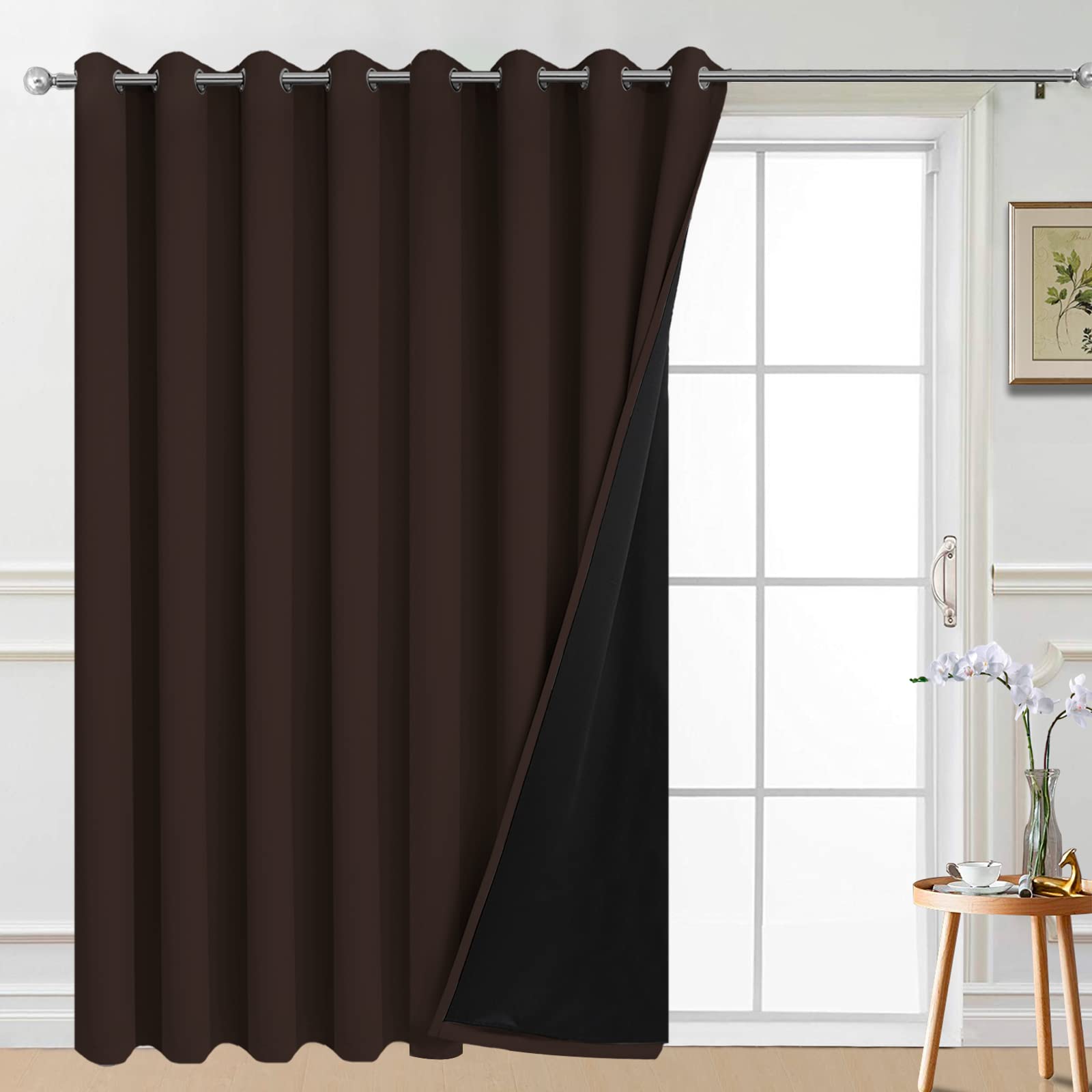 Yakamok Brown 100% Blackout Patio Door Curtain Panels W100 x L84, 1 Panel