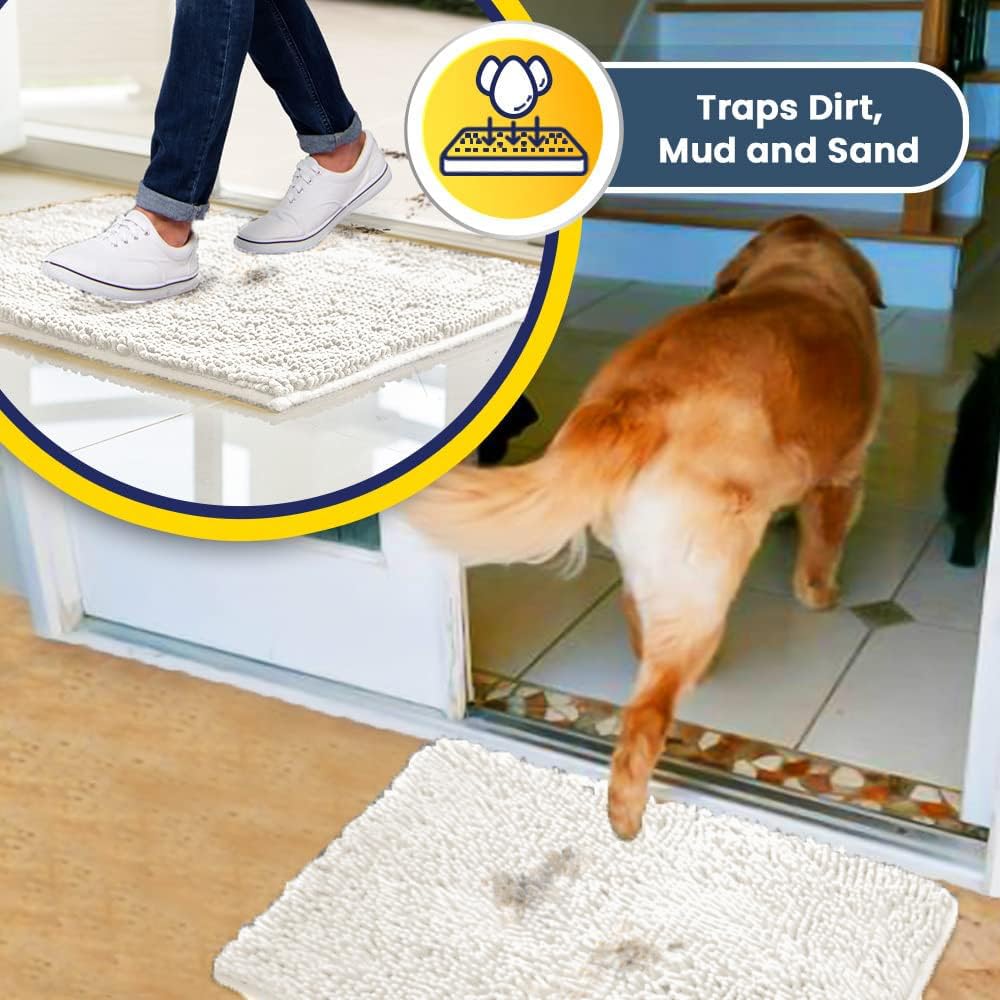 Muddy Mat® | Super Water Absorbent Door Mat Indoor, Microfiber Quick Dry Chenille Entryway Rug, Slip Resistant Front Door Mat, Indoor Mats for Entryway, Machine Washable Pet Rug, White 24"x36"