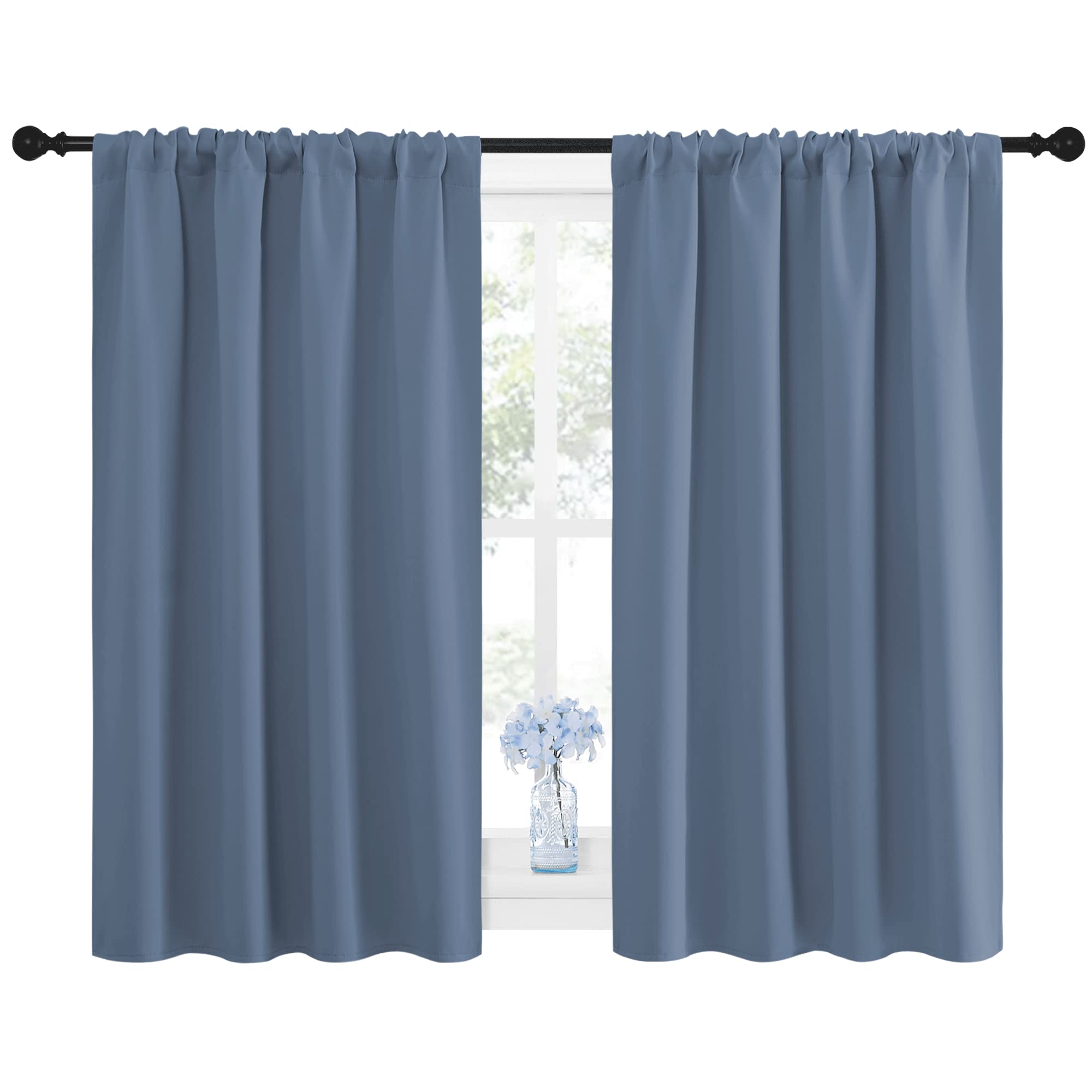 NICETOWN Blackout Curtains for Bedroom, Blackout Curtain Panels, Window Treatment Energy Saving Thermal Insulated Solid Rod Pocket Blackout Drapes/Draperies (Stone Blue, 1 Pair, 42 by 48-inch)