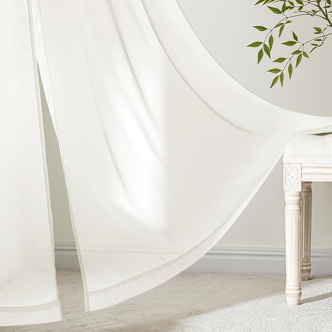 MIULEE Ivory Sheer Curtains 63 Inches Long 4 Panels 42 x 63 Inches