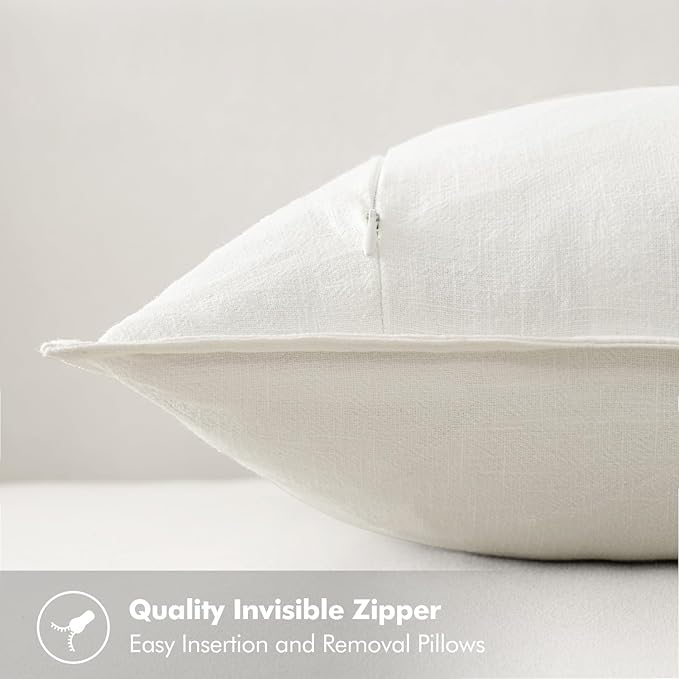 MIULEE Decorative Linen Euro Sham Pillow Covers 24x24 Cream White Boho Farmhouse Neutral Couch Throw Pillows for Bed Pack of 2 Accent Modern Pillowcase Sofa Livingroom Home Decor