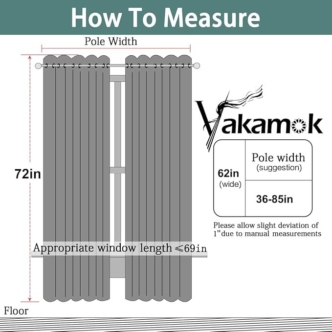 Yakamok Room Darkening Curtains 62x72 inch Length Light Beige-Living Room
