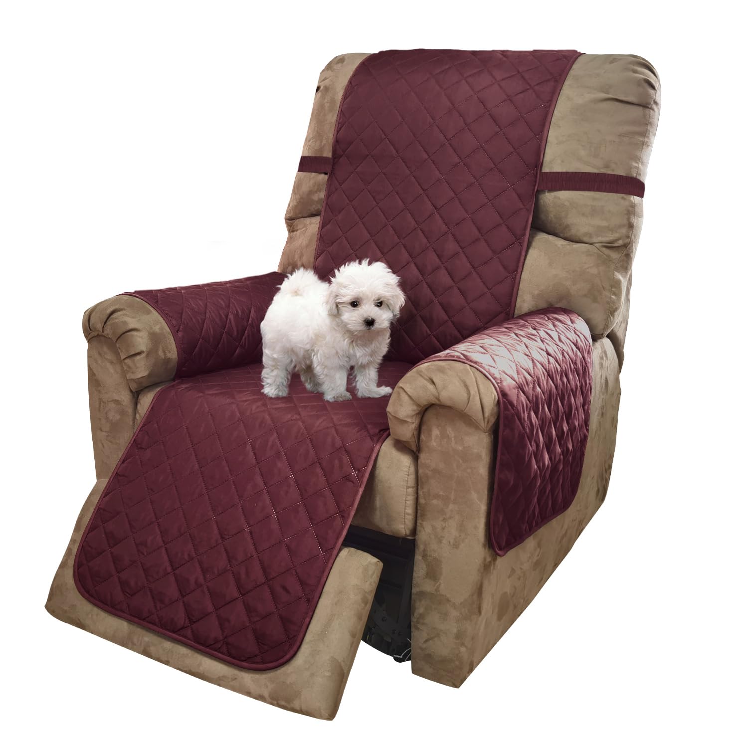 U-NICE HOME Reversible Recliner Chair Covers, Burgundy/Tan