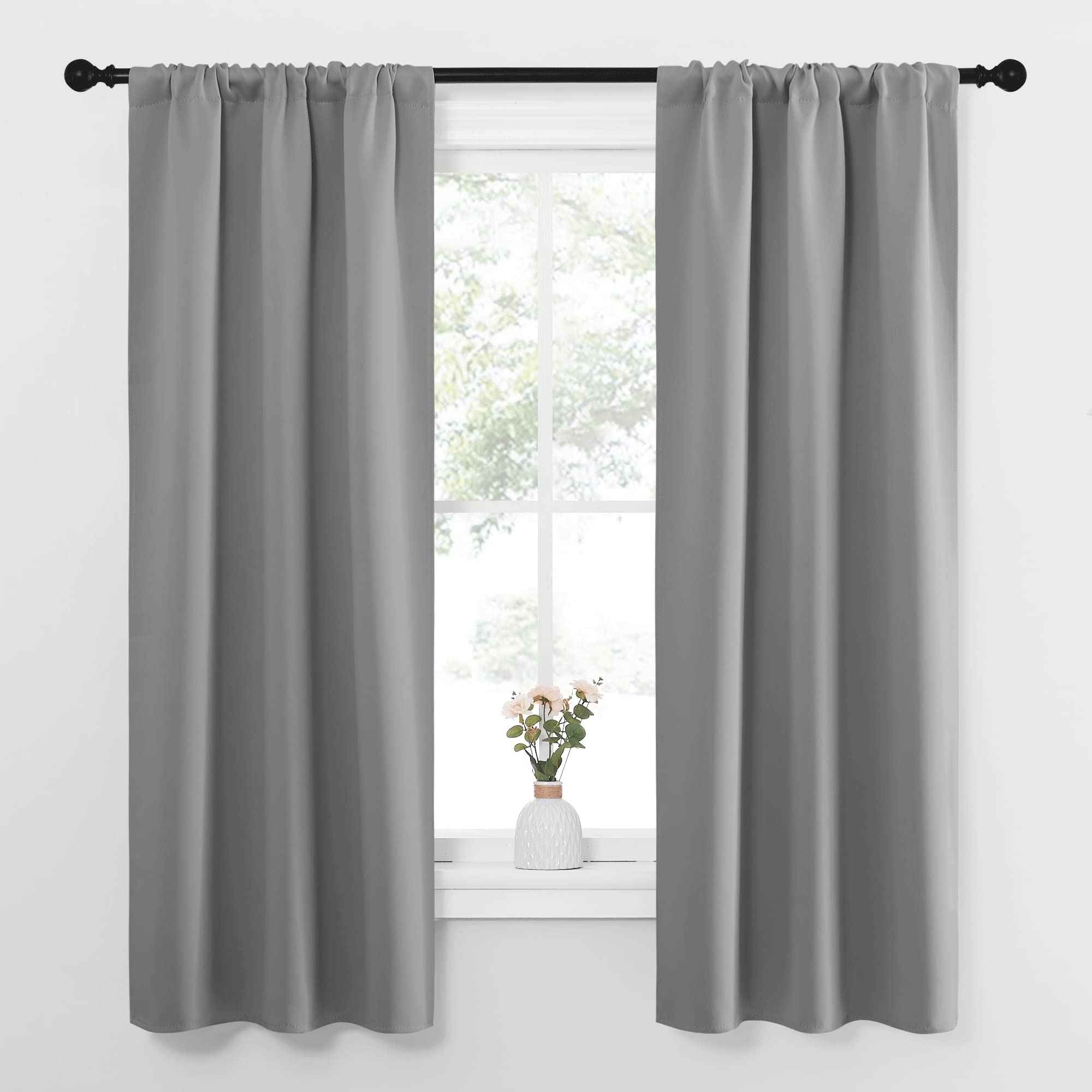 NICETOWN Kitchen Window Curtains 63 Long - Home Decoration Thermal Insulated Rod Pocket Blackout Blinds & Drapes for Small Windows (Silver Grey, 2 Panels, W34 x L63 -Inch)