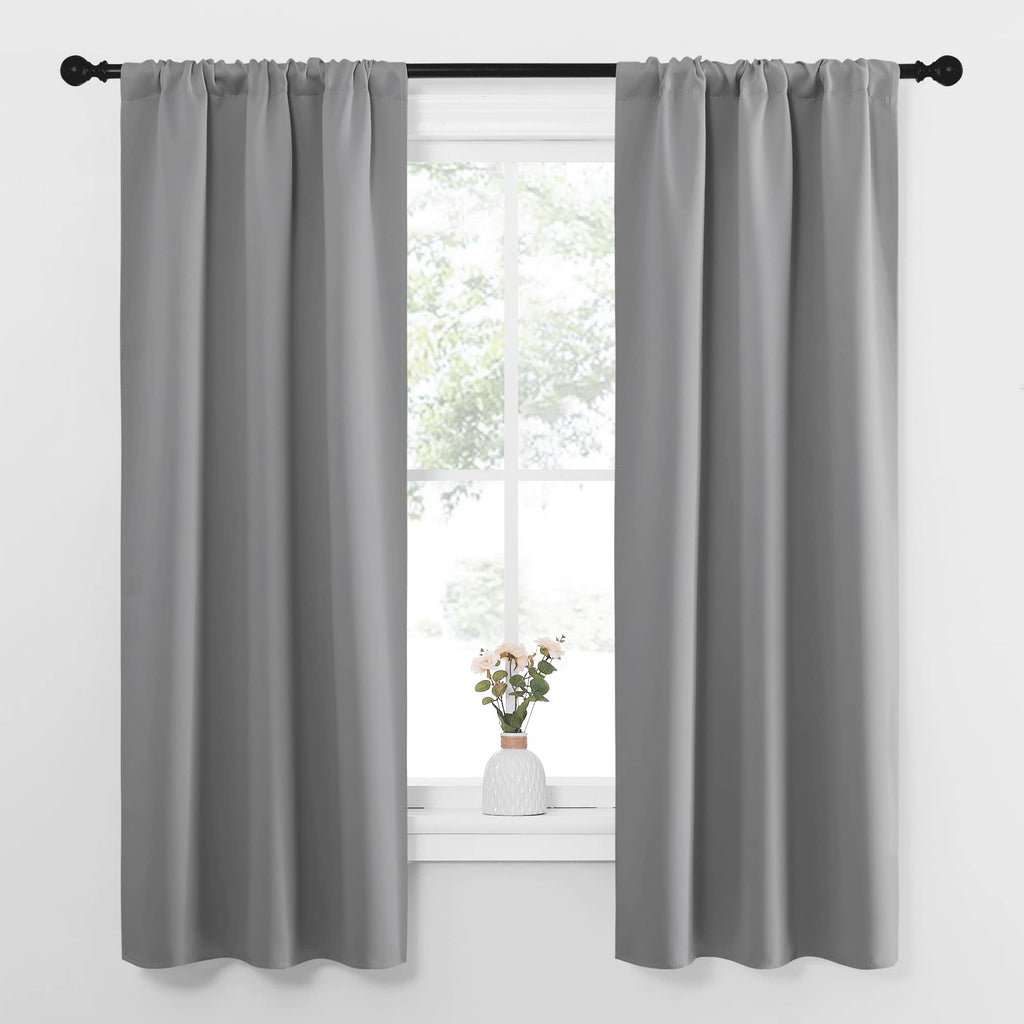 NICETOWN Kitchen Window Curtains 63 Long - Home Decoration Thermal Insulated Rod Pocket Blackout Blinds & Drapes for Small Windows (Silver Grey, 2 Panels, W34 x L63 -Inch)