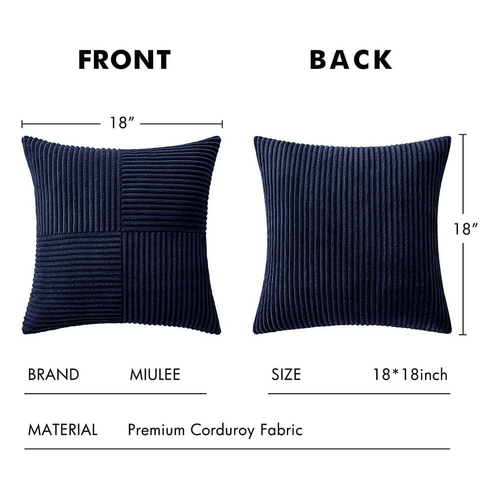 MIULEE Navy Blue Decorative Throw Pillow Covers for Couch 18x18 Inch