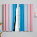 Ombre Pink and Blue Blackout Curtains 54 Inches Long, Full Light Blocking Curtains for Bedroom, Wavy Line Pattern Grommet Thermal Insulated Gradient Drapes for Living Room,52x54 Inch, 2 Panels