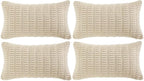 Fancy Homi 4 Packs Boho Cream Decorative Throw Pillow Covers 12x24 Inch for Living Room Couch Bed Sofa, Rustic Modern Farmhouse Home Decor, Soft Plush Corduroy Beige Cute Square Cushion Case 30x60 cm