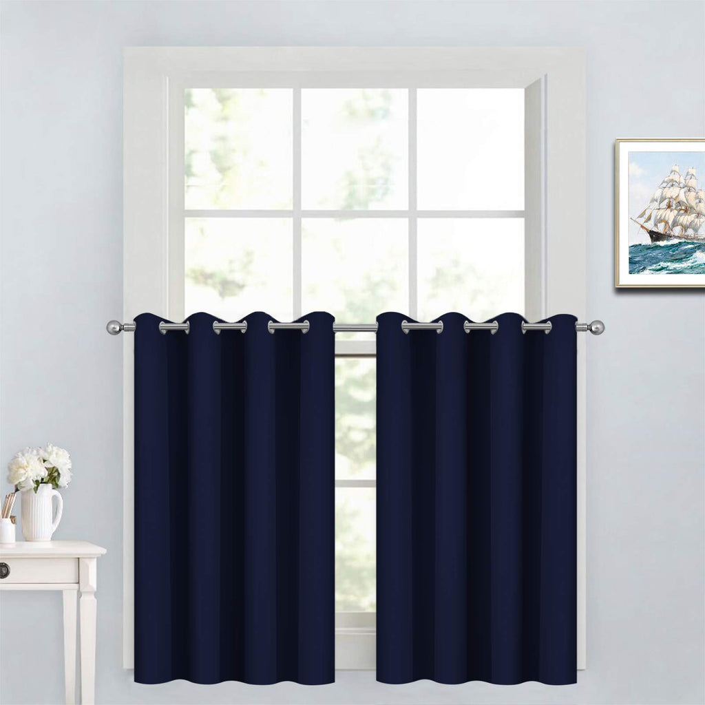 Yakamok Navy Blue Room Darkening Window Curtains 52x36 Inch for Kitchen