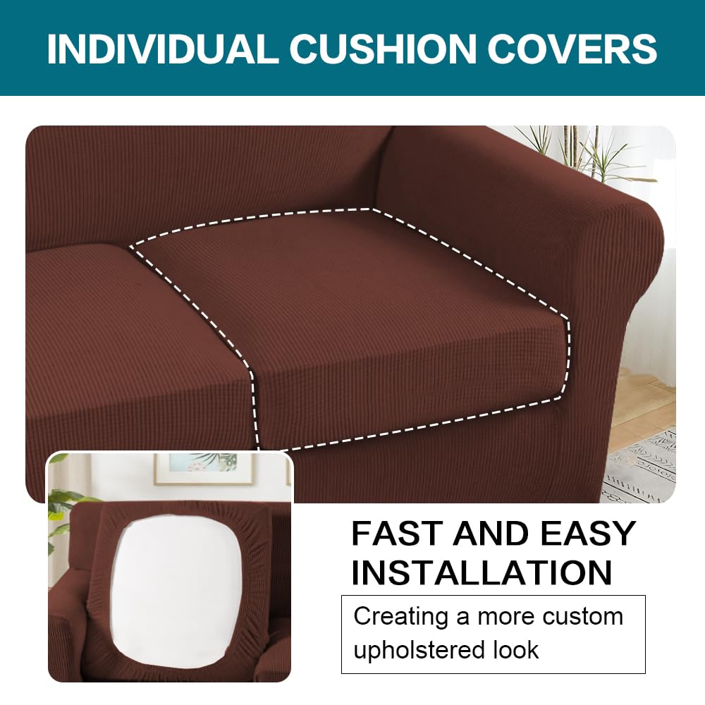 Turquoize 4 Piece Sofa Covers for 3 Cushion Couch Sofa Slipcover Soft Couch Cover for Dogs-Washable Sofa Furniture Cover with 3 Individual Cushion Covers (3 Cushion Sofa, Burnt Brick)