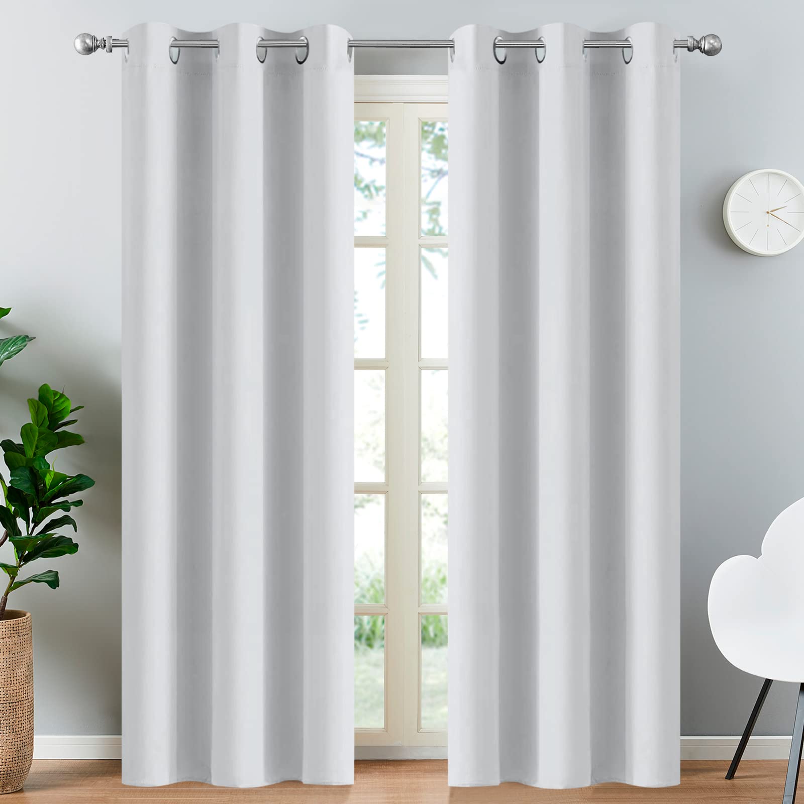 Yakamok Blackout Curtains 38x84 inch Greyish White Thermal Drapes-Bedroom