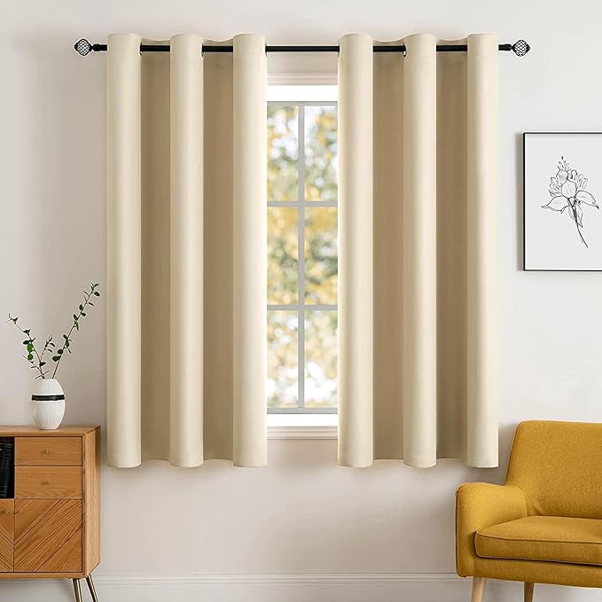MIULEE Cream Beige Blackout Bedroom Curtains 63 Inch Long Light Blocking