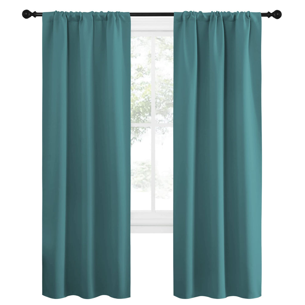 NICETOWN Blackout Curtains for Living Curtains, Three Pass Microfiber Noise Reducing Thermal Insulated Solid Rod Pocket Blackout Window Curtains for Kids Room (Sea Teal, 2 Panels, 34-inch x 72-inch)