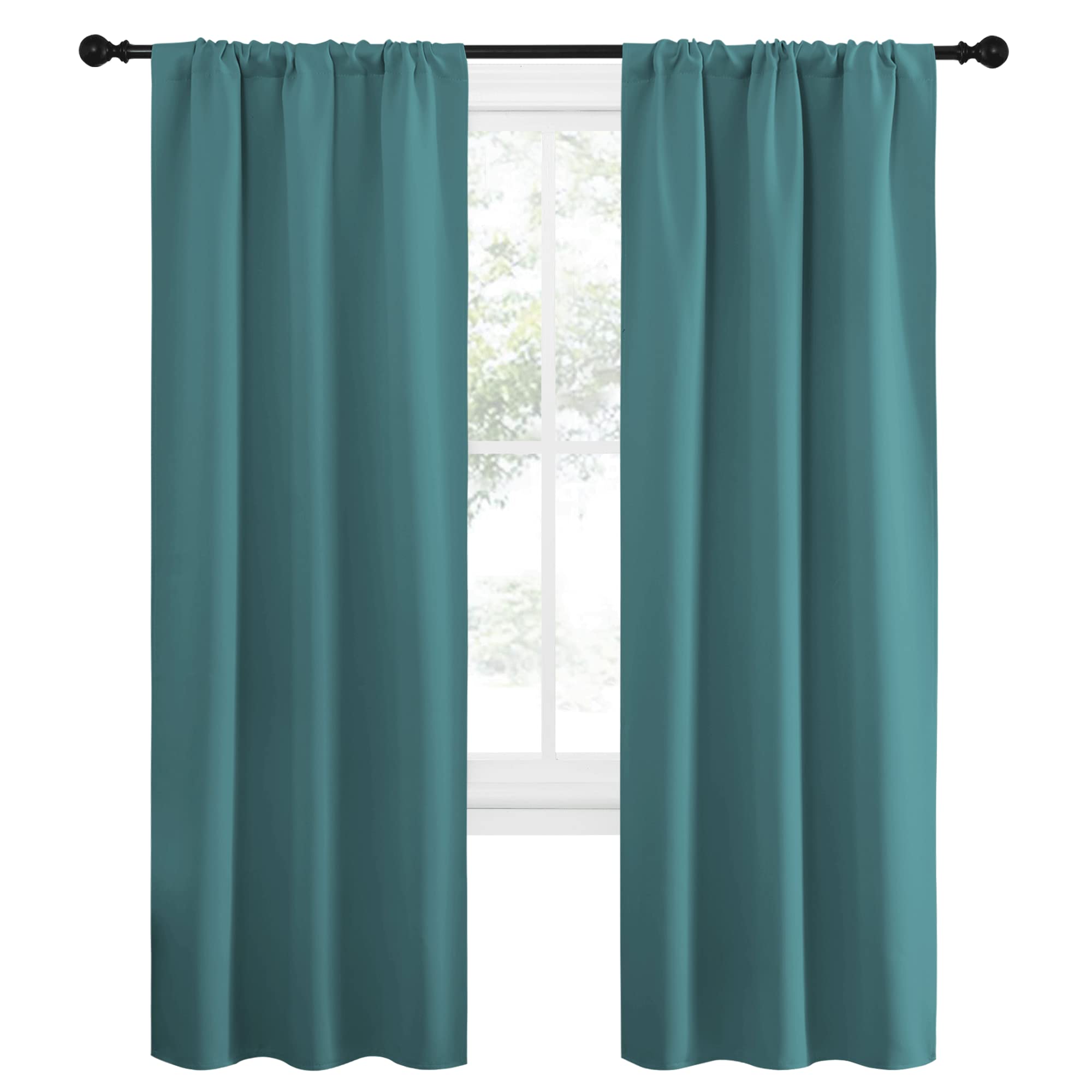 NICETOWN Blackout Curtains for Living Curtains, Three Pass Microfiber Noise Reducing Thermal Insulated Solid Rod Pocket Blackout Window Curtains for Kids Room (Sea Teal, 2 Panels, 34-inch x 72-inch)