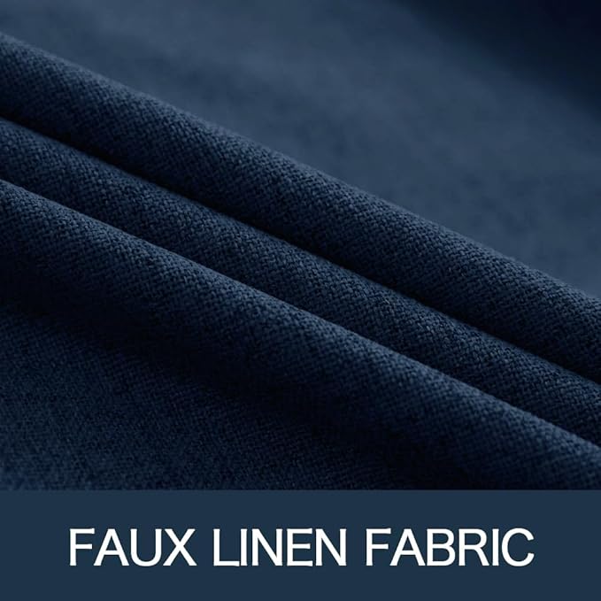 MIULEE Linen Textured Curtains for Bedroom Solid 100% Blackout Thermal Insulated Midnight Blue Grommet Room Darkening Curtains & Drapes Luxury Decor for Living Room Nursery 52 x 54 Inch (2 Panels)