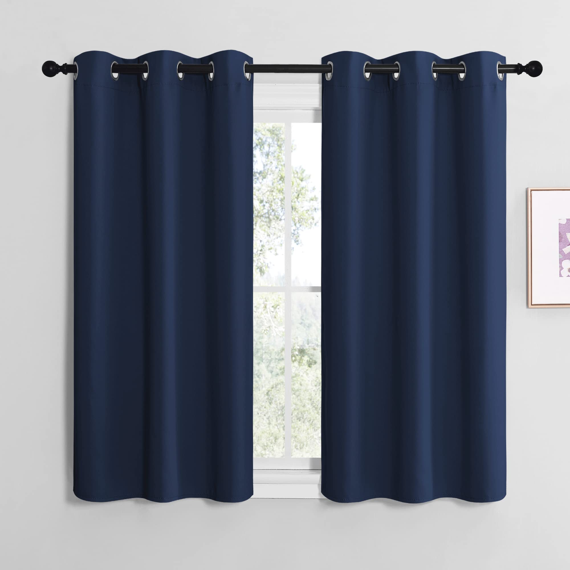 NICETOWN Bedroom Curtains Blackout Drapery Panels, Three Pass Microfiber Thermal Insulated Solid Ring Top Blackout Window Curtains/Drapes (Two Panels, 42 x 50 inches, Gray)