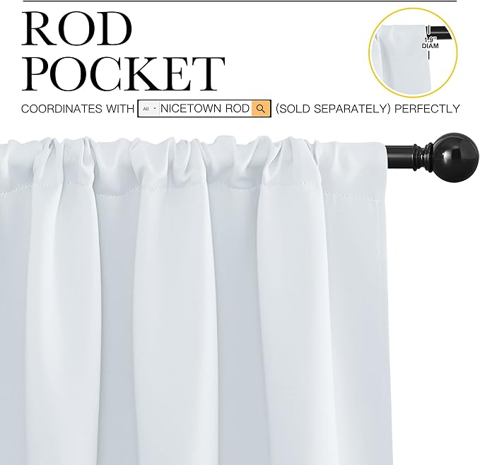 NICETOWN Greyish White Window Curtain Panels - Thermal Insulated Rod Pocket Room Darkening Curtain Sets for Bedroom (Platinum - Greyish White, 2 Panels, 42 in x 36 in (W x L))