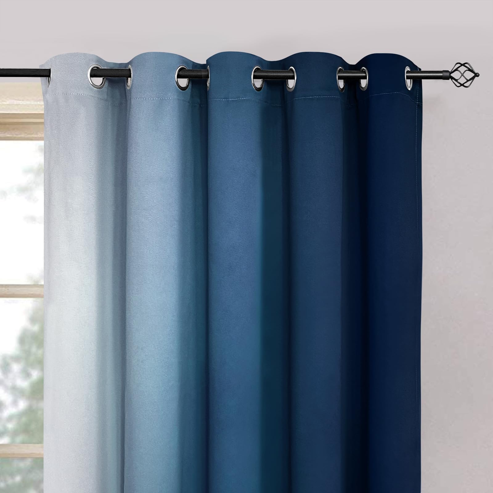 Yakamok Ombre Curtains Blue and Greyish White for Living Room,70Wx63L