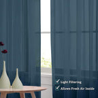 OVZME Dusty Blue Sheer Curtains 108 Inches Long, Light Filtering Semi Transparent Lightweight Voile Rod Pocket Window Curtains for for Yard, Patio, Villa, Parlor, W42 x L108, Set of 2 Panels