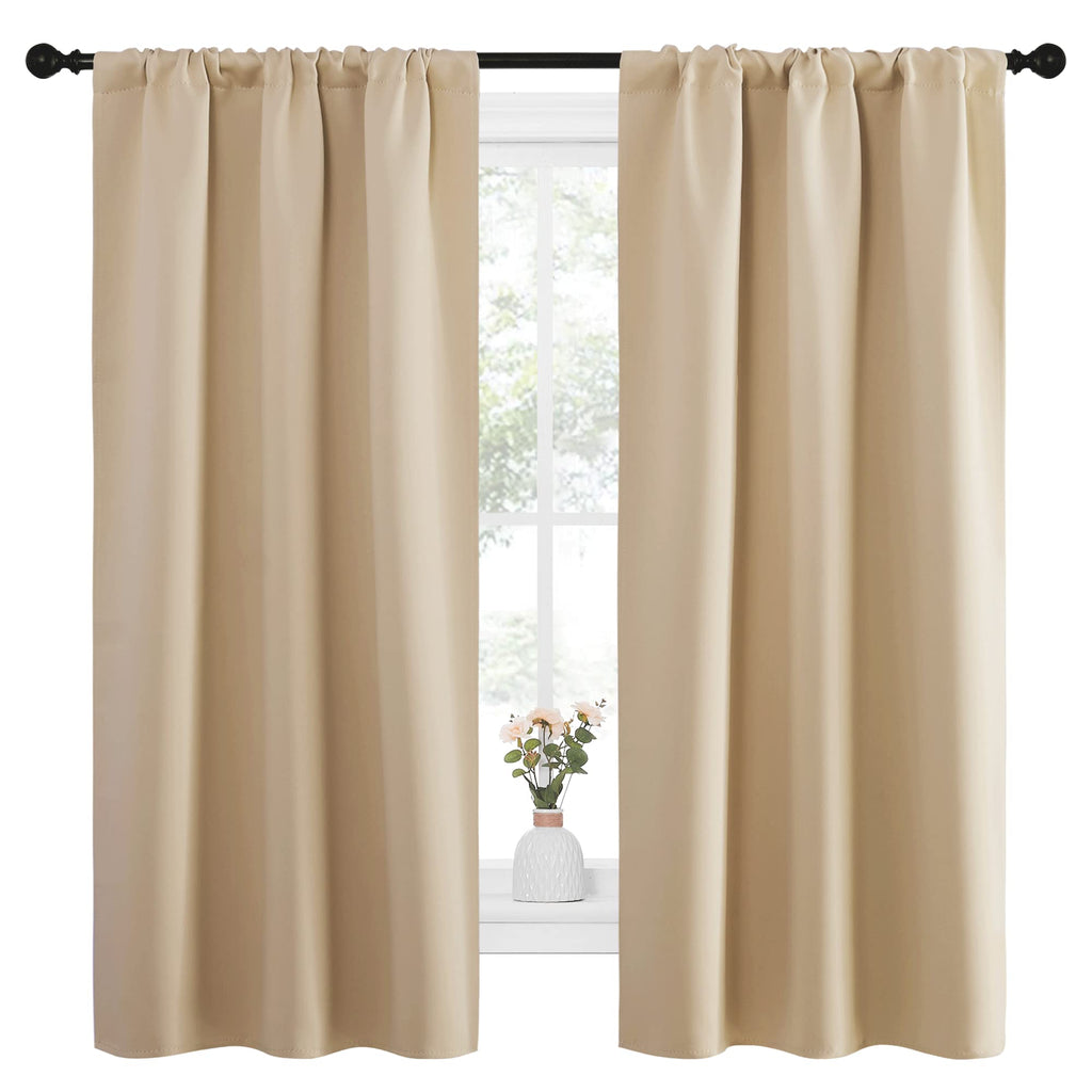 NICETOWN Blackout Room Darkening Curtains - Home Decoration Light & Noise Reducing Thermal Insulated Window Draperies with Rod Pocket Top (Biscotti Beige, 2 Panels, 34 inches Wide x 63 inches Long)