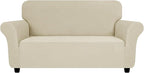 ZNSAYOTX Super Stretch Loveseat Covers (57"-70"), New Striped Love Seat Slipcover, Dogs Pet Friendly Anti-Slip Couch Protector Spandex Durable 2 Seater Fabric Sofa Cover (Khaki, Loveseat)