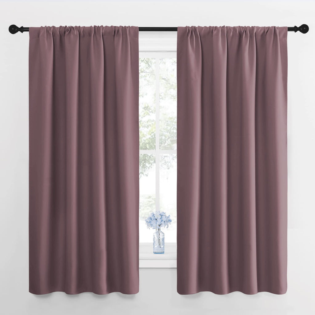 NICETOWN Blackout Curtains for Living Room, Darkening Window Curtain Panels, Easy-Care Solid Thermal Insulated Draperies/Drapes for Daughter Room (Dry Rose, 2 Panels, 42 by 63)