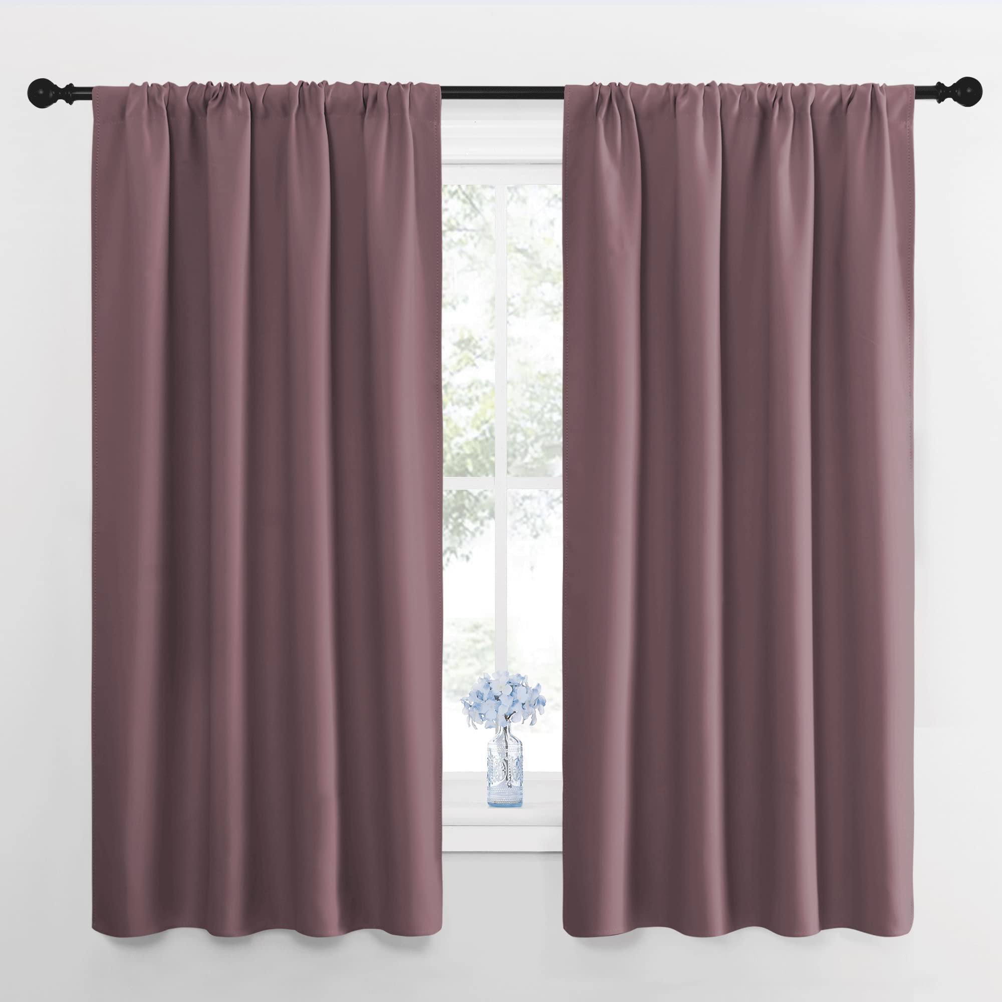 NICETOWN Blackout Curtains for Living Room, Darkening Window Curtain Panels, Easy-Care Solid Thermal Insulated Draperies/Drapes for Daughter Room (Dry Rose, 2 Panels, 42 by 63)