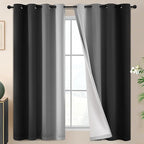 SimpleHome Ombre 100% Blackout Curtains for Bedroom 63 Inches Long, Black with White Liner Room Darkening Thermal Insulated Grommet Curtain/Drapes for Living Room,2 Panels Set