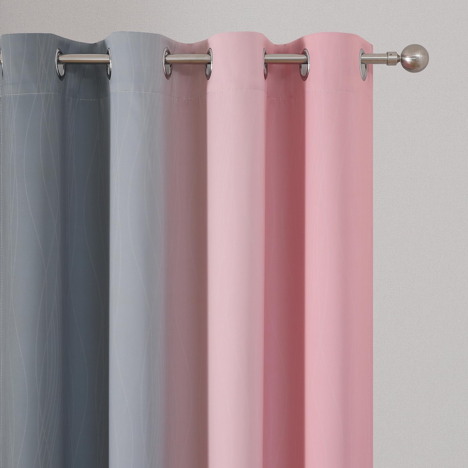 Pink and Grey Ombre Blackout Curtains for Bedroom 45 Inch Long 2 Panels