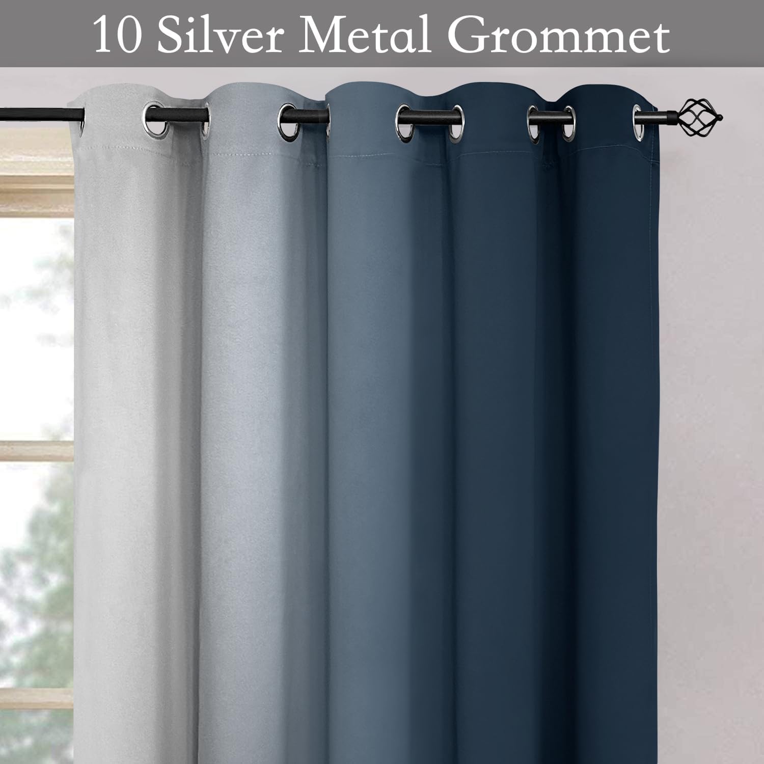 SimpleHome Ombre Navy Blue to Grey White Curtains for Living Room 70Wx84L