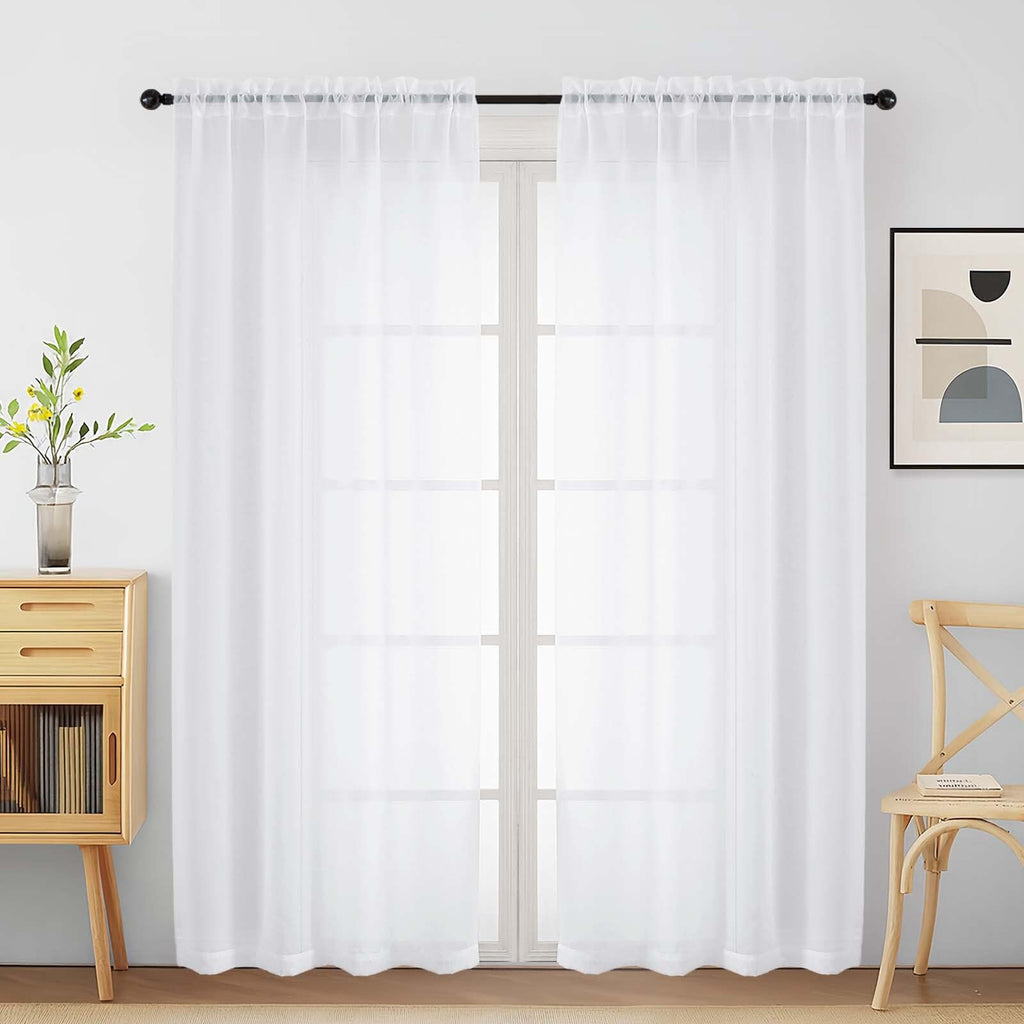 Ebesto White Sheer Curtains for Window 72 inches Long 2 Panels Set, Soft Airy Modern Light Filtering Sheer Curtains for Living Room Bedroom, Dual Rod Pocket Solid Window Drapes, 2x42Wx72L inches