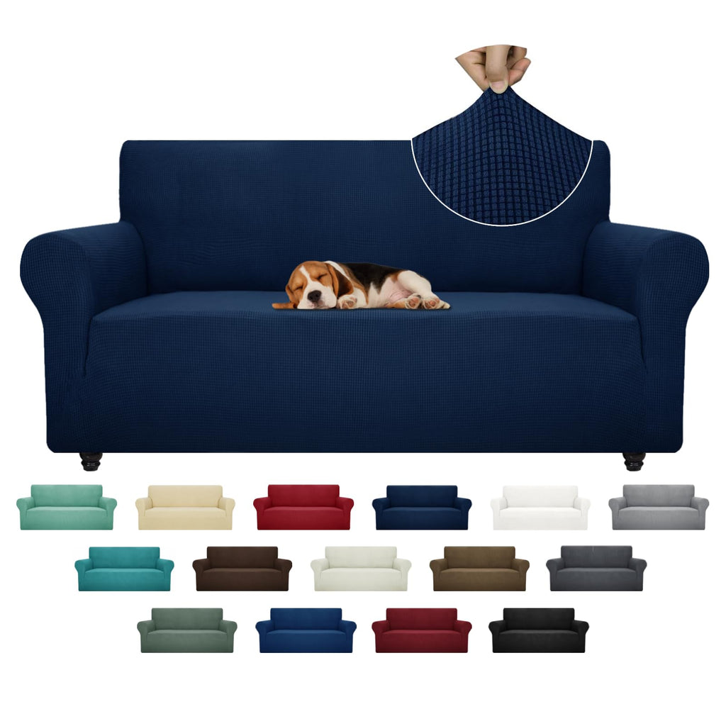 ZNSAYOTX Super Stretch Couch Cover (72"-92") Universal Sofa Covers with Elastic Bottom, Dog Cat Pets Friendly Washable Furniture Protector Fitted Sofa Slipcovers Stay in Place (Navy Blue, Sofa)