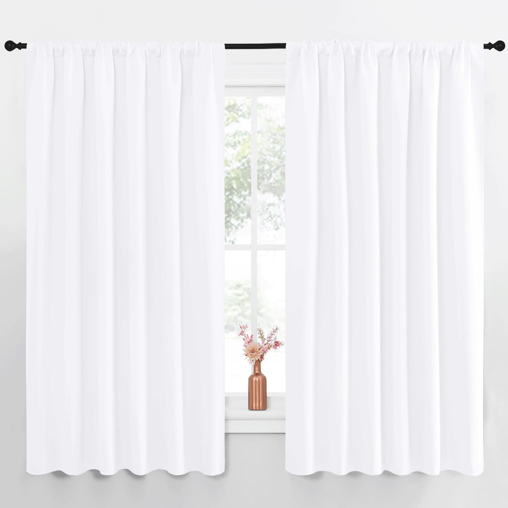 NICETOWN White Curtains, 50% Light Blocking Curtain Panels for Bedroom, Home Decoration Easy-Care Solid Rod Pocket Draperies/Drapes, Window Covering for Kitchen (2 Panels, 70 by 63, White)