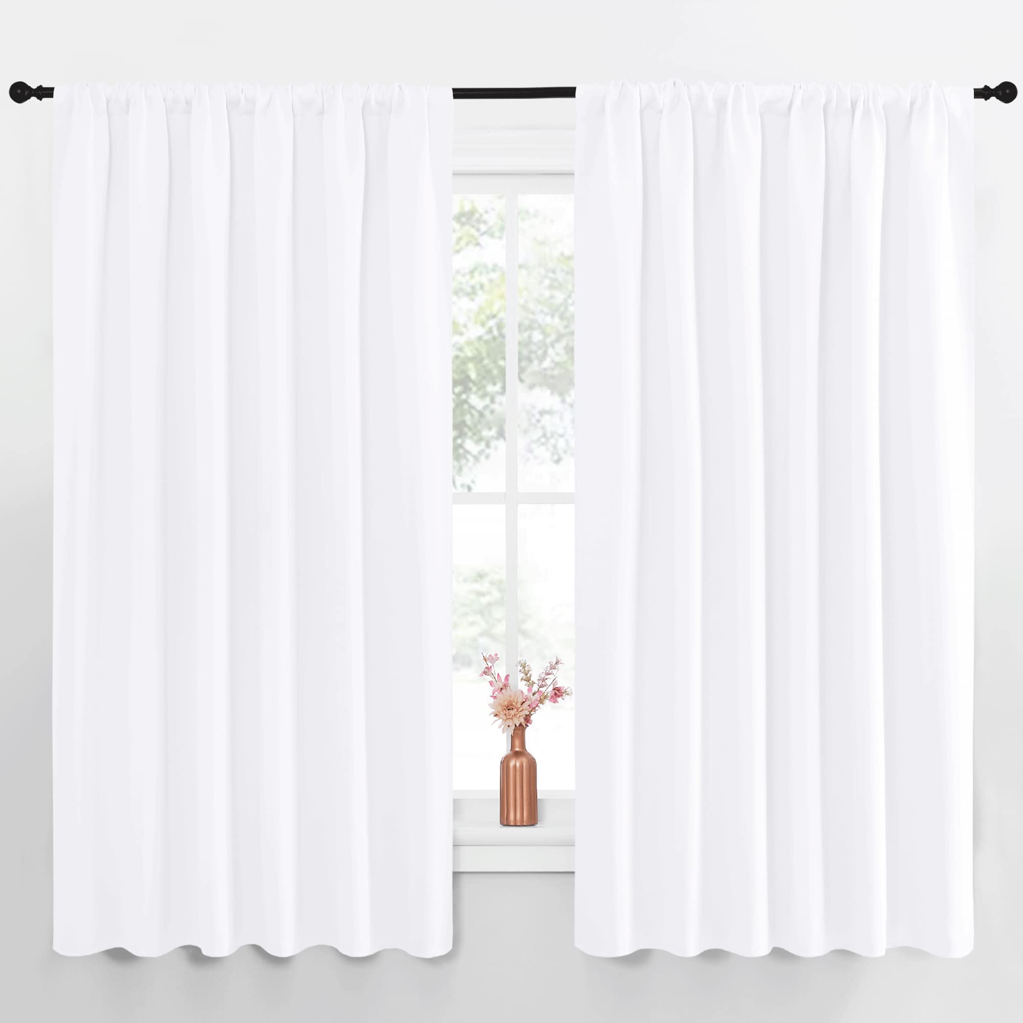 NICETOWN White Curtains, 50% Light Blocking Curtain Panels for Bedroom, Home Decoration Easy-Care Solid Rod Pocket Draperies/Drapes, Window Covering for Kitchen (2 Panels, 70 by 63, White)