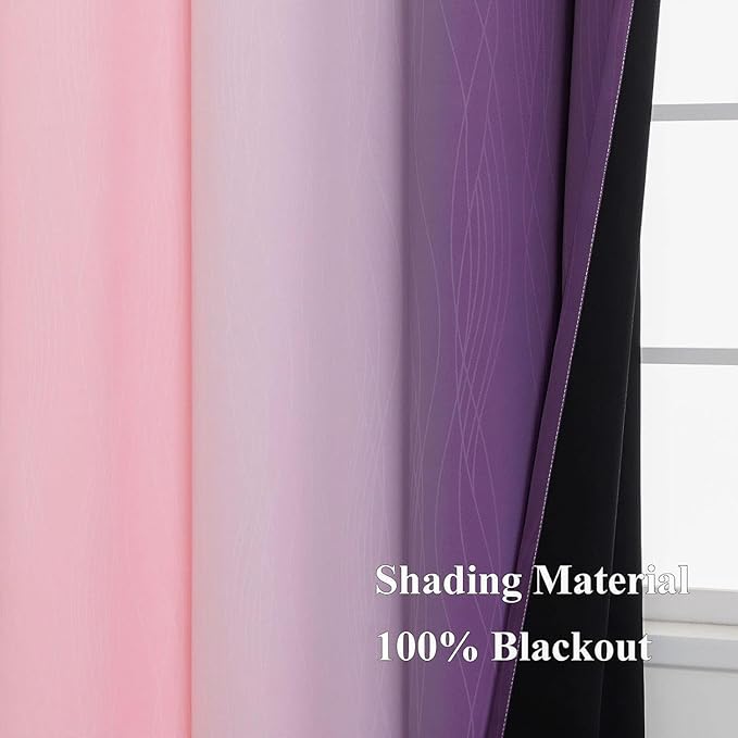 Pink and Purple Ombre Blackout Curtains for Girls Bedroom 36 Inches Long