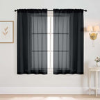 Black Window Sheer Curtains 54 inch Length, Soft Airy Light Filtering Sheer Curtain 2 Panels Set, Dual Rod Pocket Gauze Black Drapes for Living Room Bedroom, 2x42Wx54L Inches