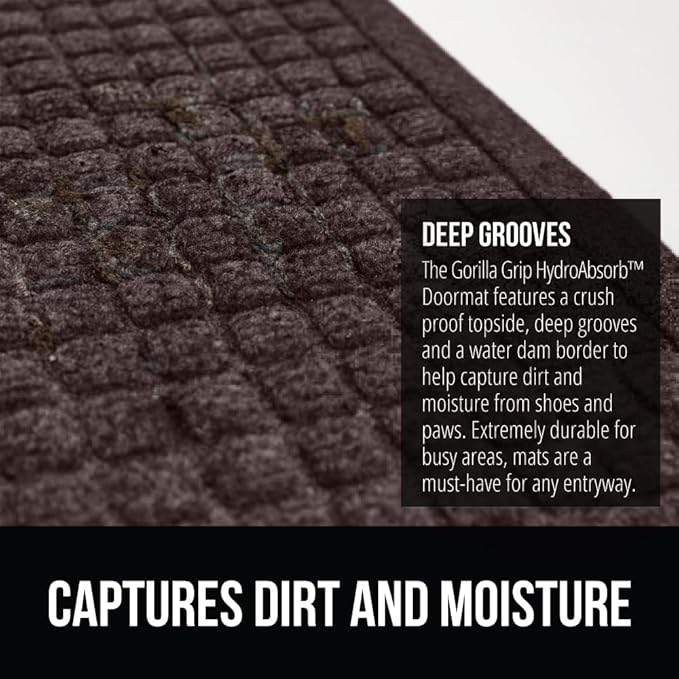 GORILLA GRIP® Ultra Absorbent Front Door Mat Outside Entrance 35x23, Traps Dirt and Moisture, HydroABSORB Indoor Outdoor Doormat Holds Up to 5.7 Cups Water, Stain and Fade Resistant Welcome Mat Coffee