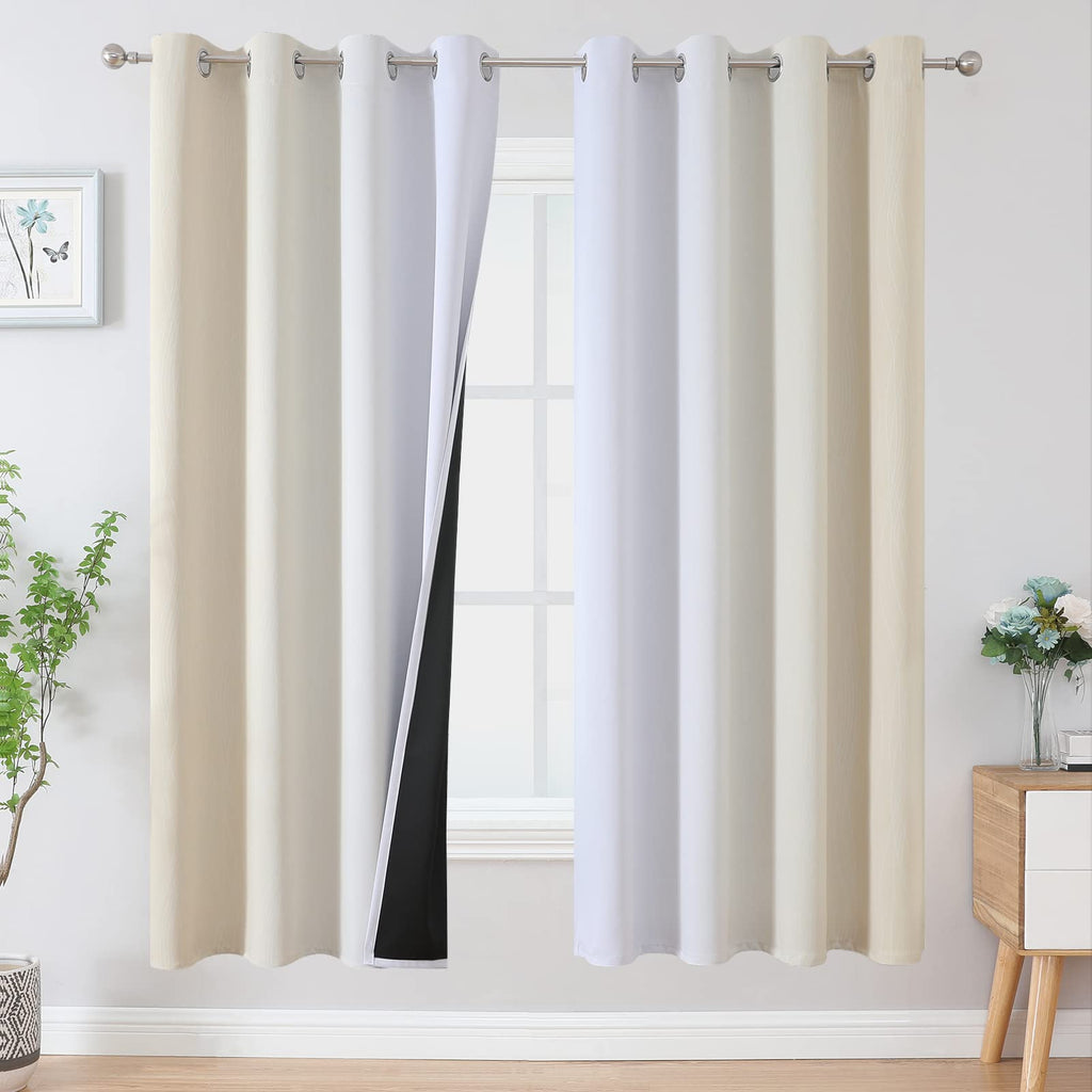 Beige and Greyish White Ombre Blackout Curtains Living Room 72 Inches Long