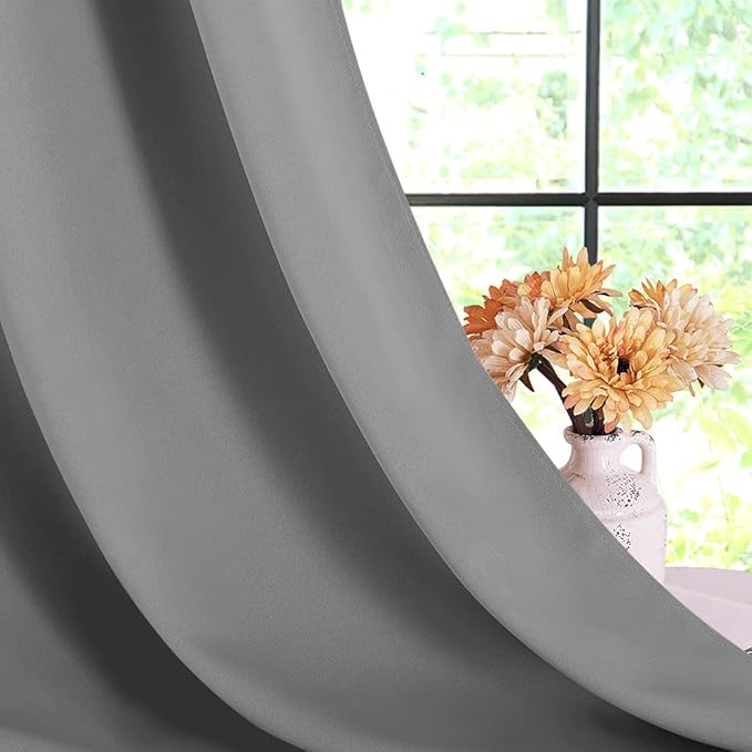 NICETOWN Silver Grey Blackout Curtain Panels for Bedroom, 2 Panels, W42 x L60 inches, Thermal Insulated Grommet Top Blackout Draperies and Drapes