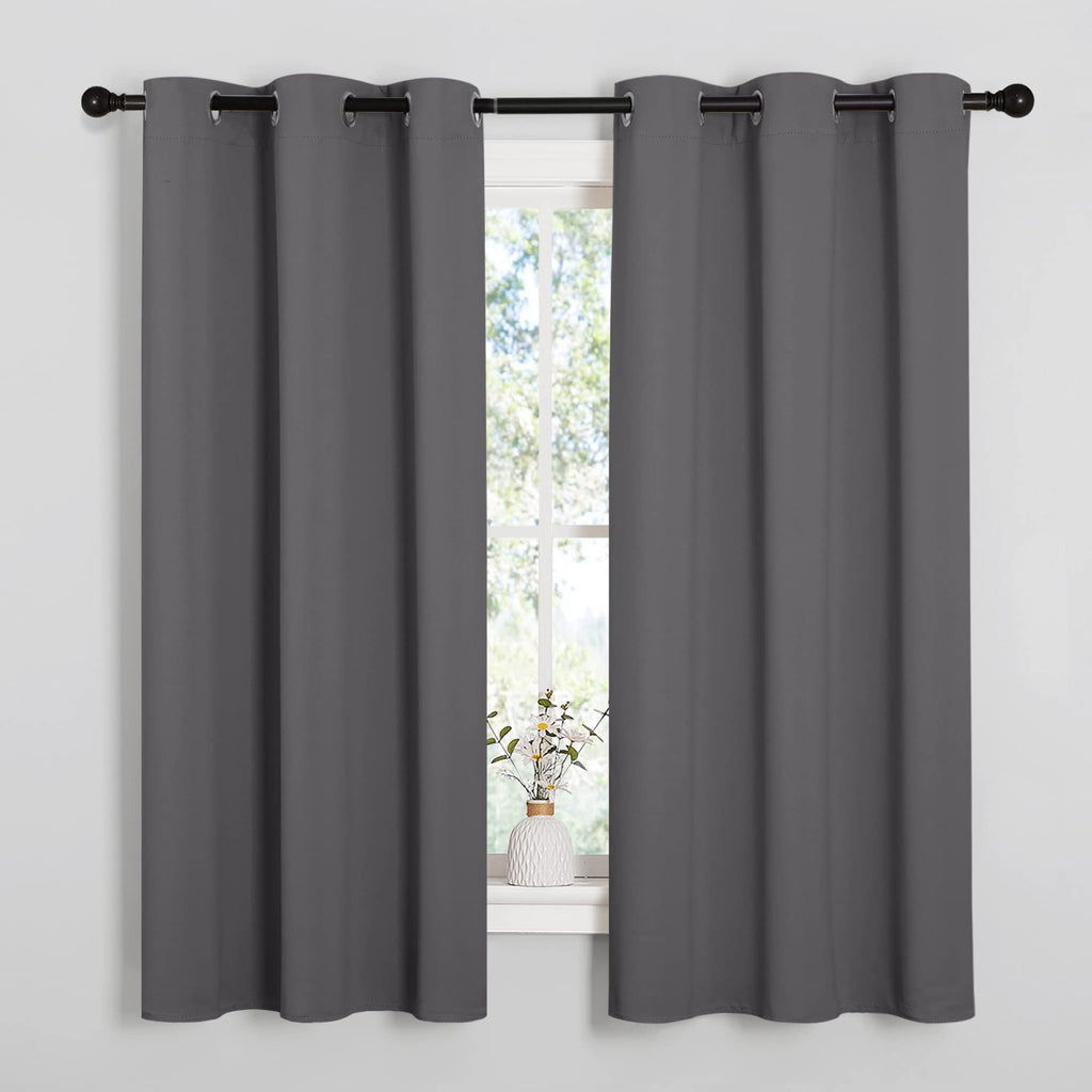 NICETOWN Bedroom Curtains Blackout Drapery Panels, Three Pass Microfiber Thermal Insulated Solid Ring Top Blackout Window Curtains/Drapes (Two Panels, 42 x 48 inches, Gray)