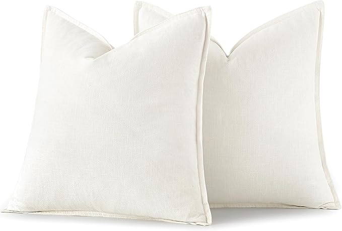MIULEE Decorative Linen Pillow Covers 18x18 Inch Cream White Boho Farmhouse Neutral Couch Throw Pillows for Bed Pack of 2 Accent Modern Pillowcase Sofa Livingroom Home Decor