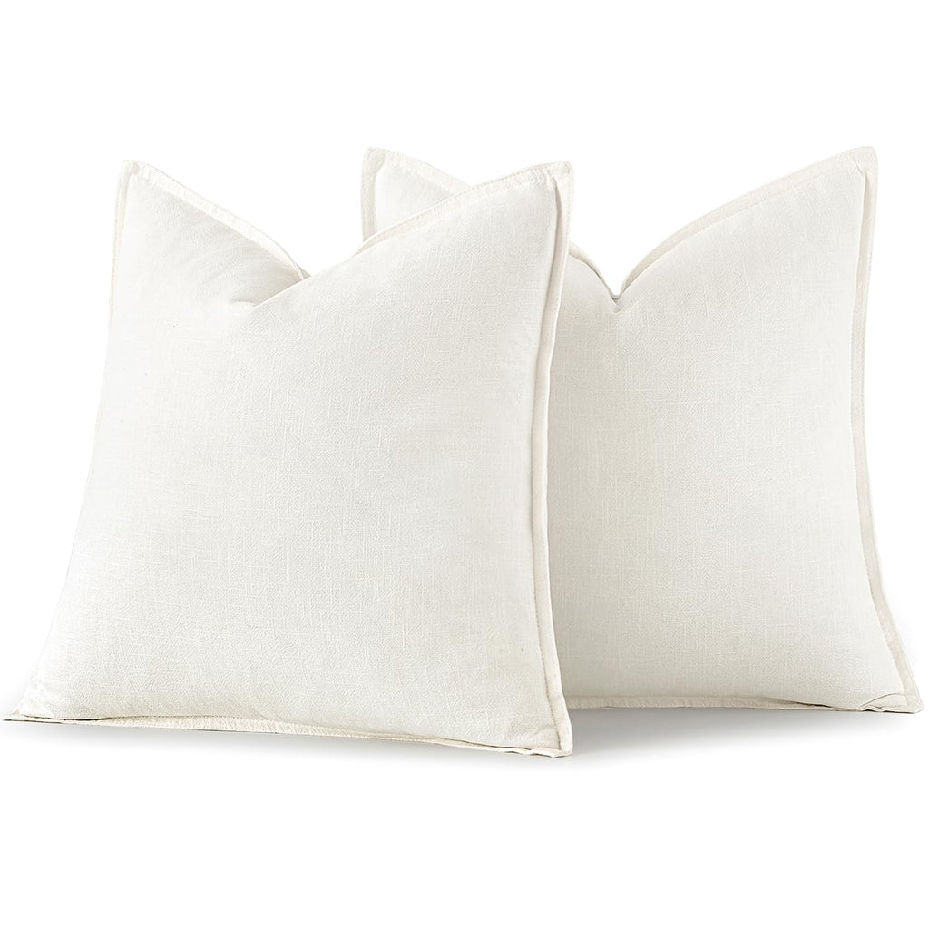 MIULEE Decorative Linen Euro Sham Pillow Covers 26x26 Cream White