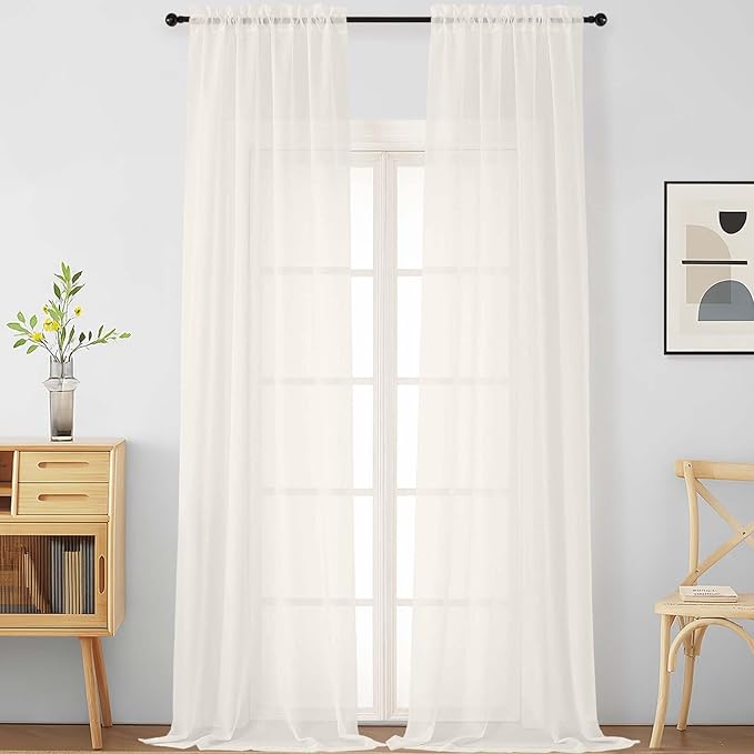 Ebesto Ivory Sheer Curtains for Windows 108 inches Long 2 Panels Set, Soft Lightweight Light Filtering Drapes for Living Room Bedroom, Dual Rod Pocket Sheer Curtains, 2x42Wx108L inches