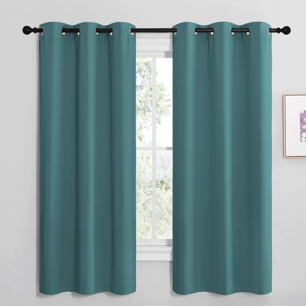 NICETOWN Kitchen Blackout Curtains 48 inches Long, Thermal Insulated Solid Grommet Blackout Curtains/Drapes/Panels for Dining Room (Sea Teal, 1 Pair, 42 by 68-Inch)
