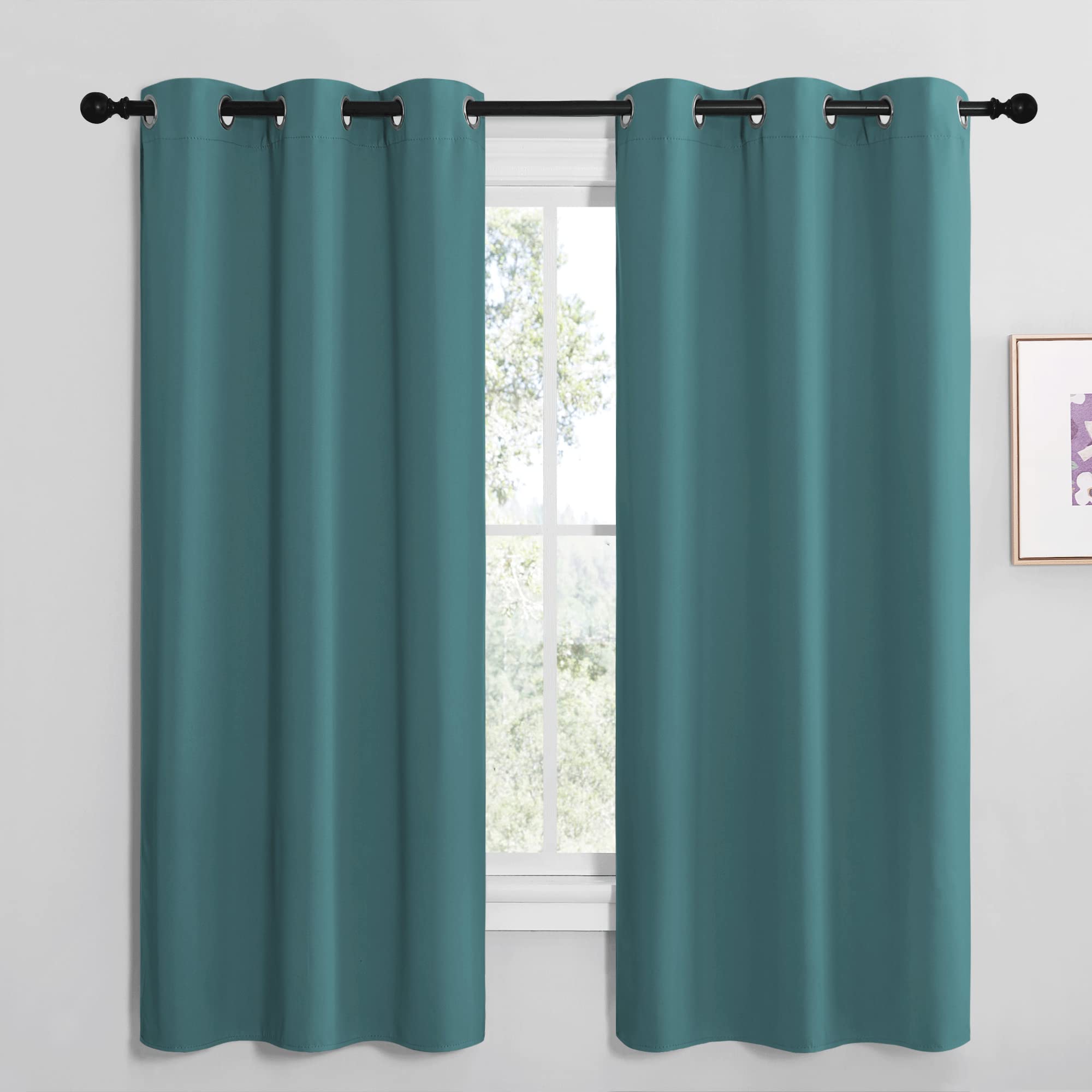 NICETOWN Kitchen Blackout Curtains 48 inches Long, Thermal Insulated Solid Grommet Blackout Curtains/Drapes/Panels for Dining Room (Sea Teal, 1 Pair, 42 by 68-Inch)