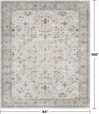 Hazo Haus Boho Light Grey Living Room Rug 7x9 - Modern Eclectic Floral Paste Neutral Taupe, Washable Low Pile Non-Slip Large Area Rugs for Dining Under Table, Bedroom Under Bed