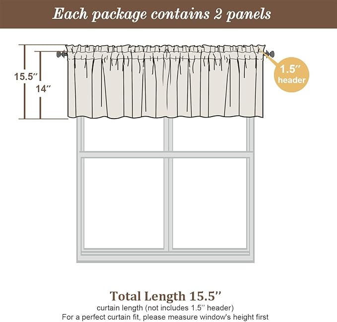 Chyhomenyc Sheer Valances for Windows, Light Filtering Small Window Curtains for Living Room Bathroom Cafe Laundry Basement, Modern Top Dual Rod Pocket Voile Curtain, 42Wx14L inches, Lemon, 2 Pieces