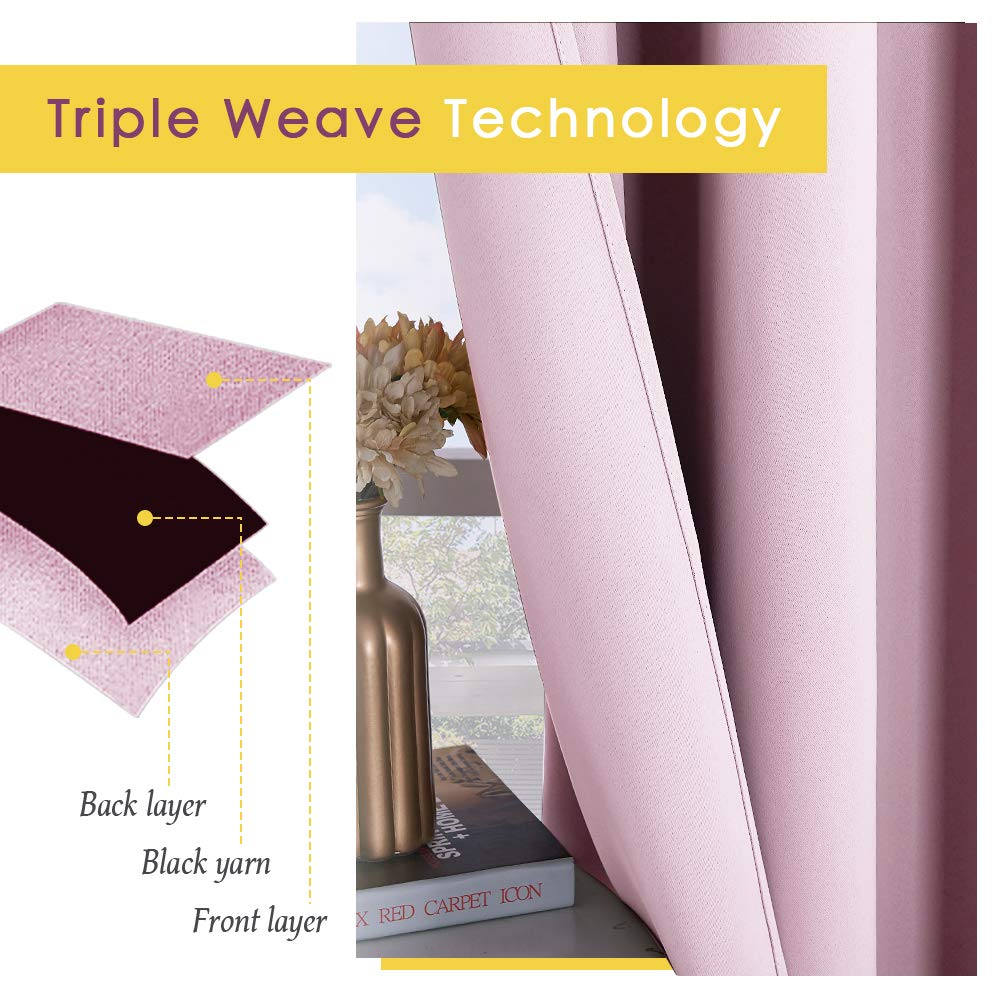 NICETOWN Blackout Window Curtains 60 inch Length 2 Panels, 34 x 60 Inch, Baby Pink, Grommet Top Room Darkening Thermal Insulated Solid Vertical Drapes for Bedroom/Kid Room